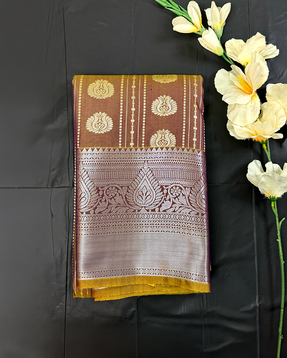 Kanchi Semi Silk Saree – Mehndi