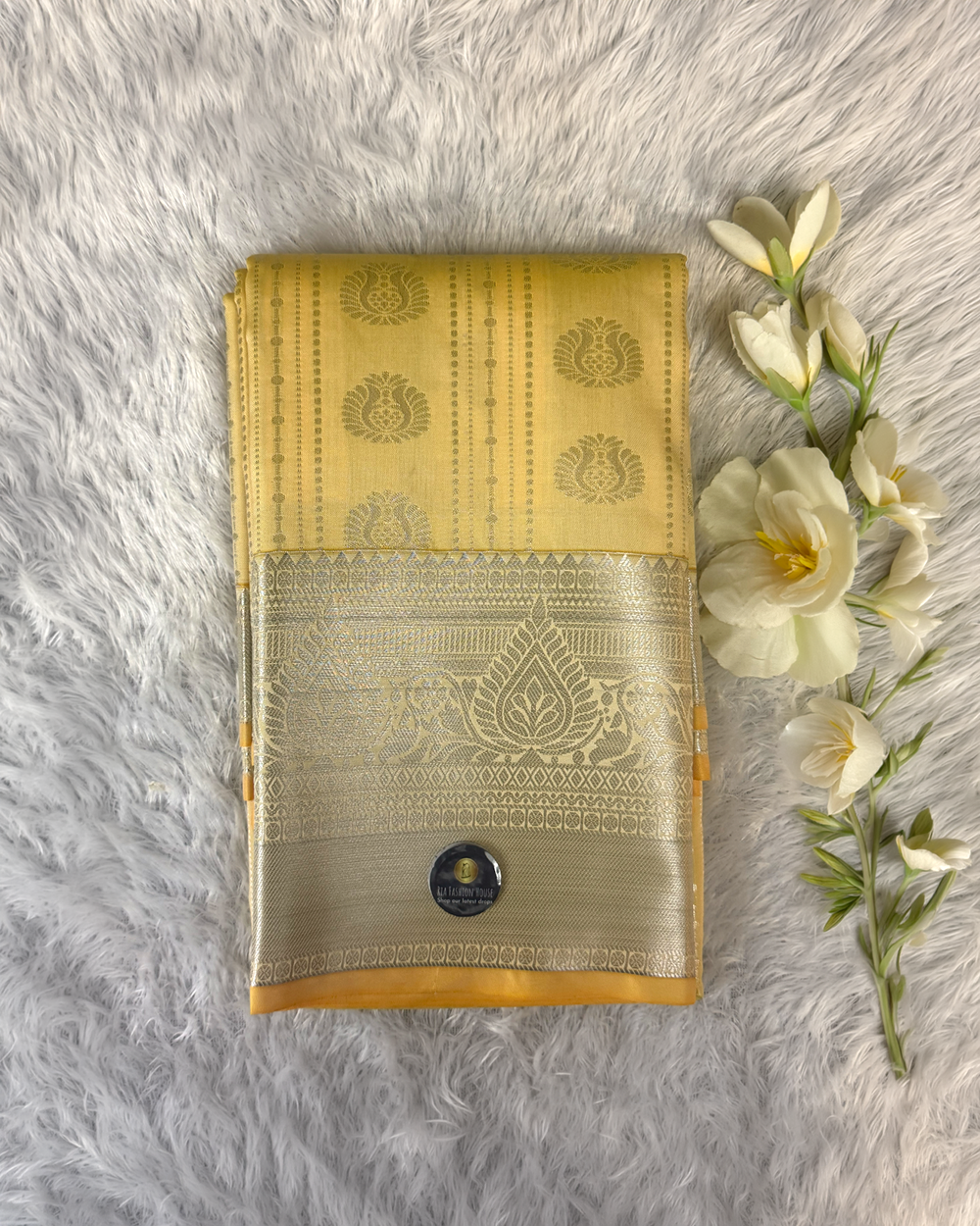 Kanchi Semi Silk Saree – Light Yellow