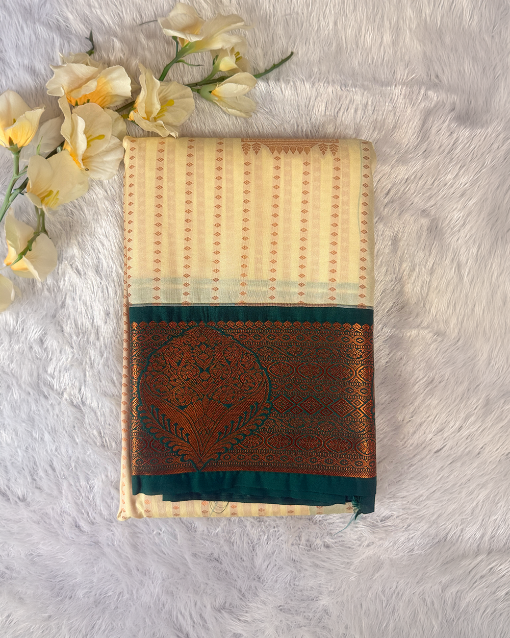 Kanchi Semi Silk Sarees – White and Green