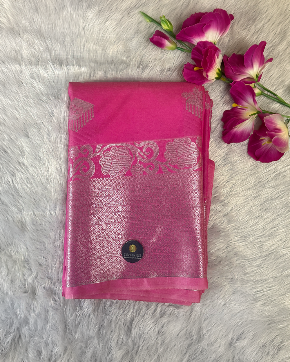 Kanchi Semi Silk Saree -Pink and Silver