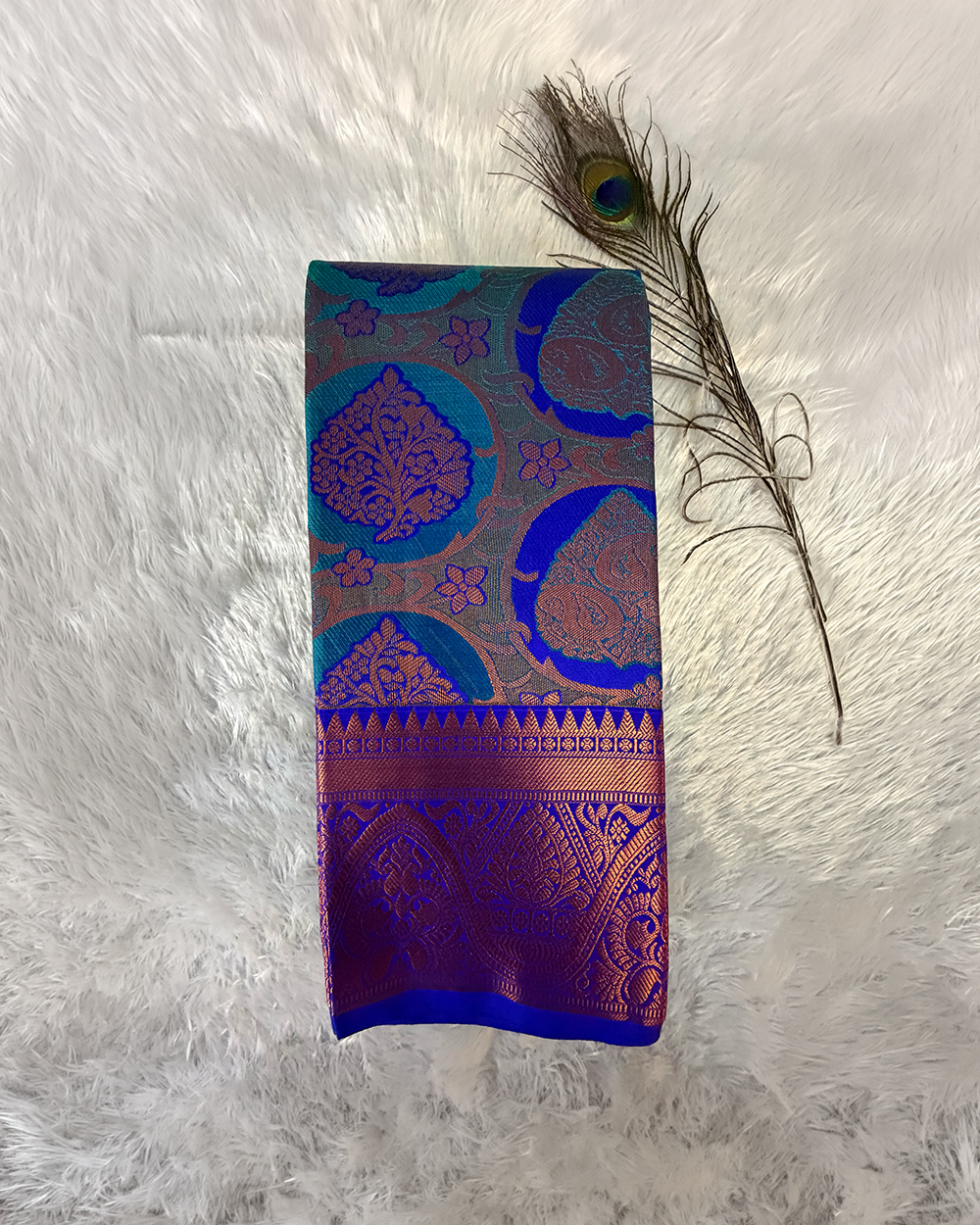 Kanchi Semi Silk Saree- Peacock Blue