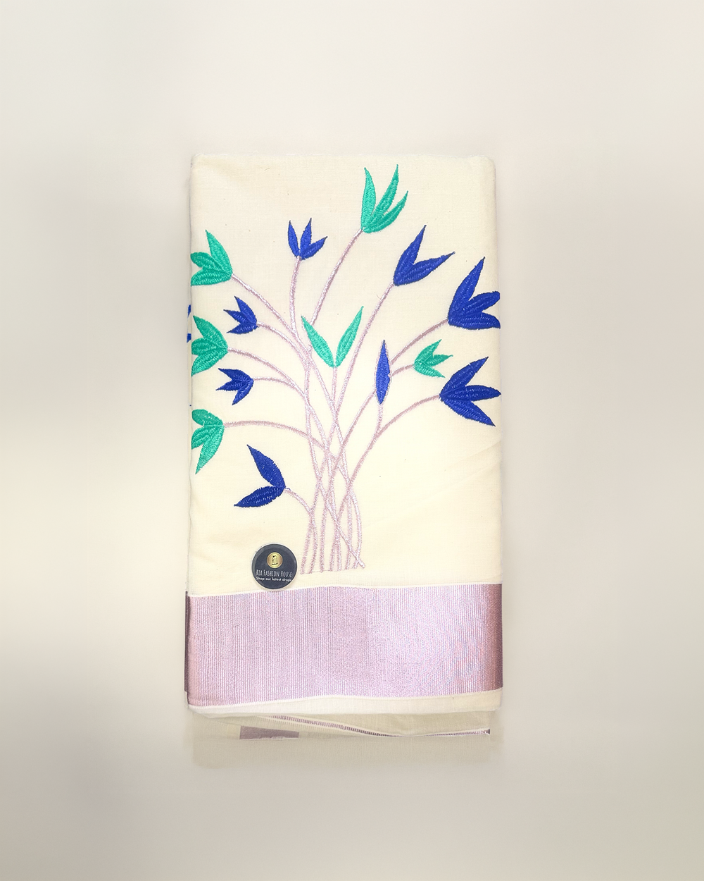 Kerala Kasavu Embroidered – White