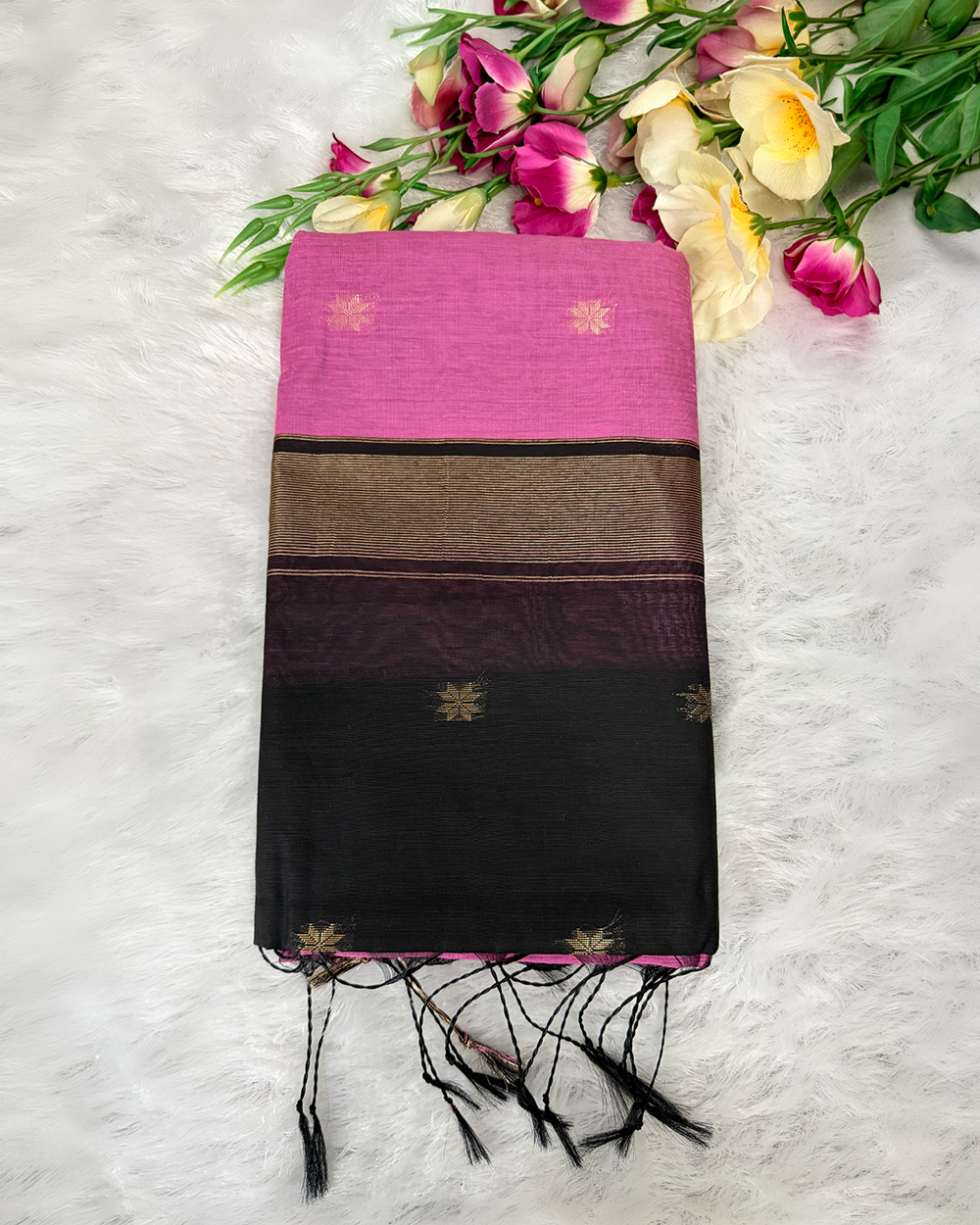 Maheswari Silk Cotton – Black And Pink